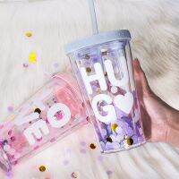 แก้วน้ำแฟนซี HUG LOVE แถมฟรีหลอดดูด  ขนาด 450 ml