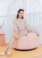 n.nopjira - Nalan top pink nude เสื้อเว้าแขนยาว สีชมพูนู๊ด