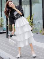 Skirt 4 layers กระโปรงผ้าอัดพลีทแต่งระบาย เย็บเลเยอร์4ชั้น (ฟรีไซส์)