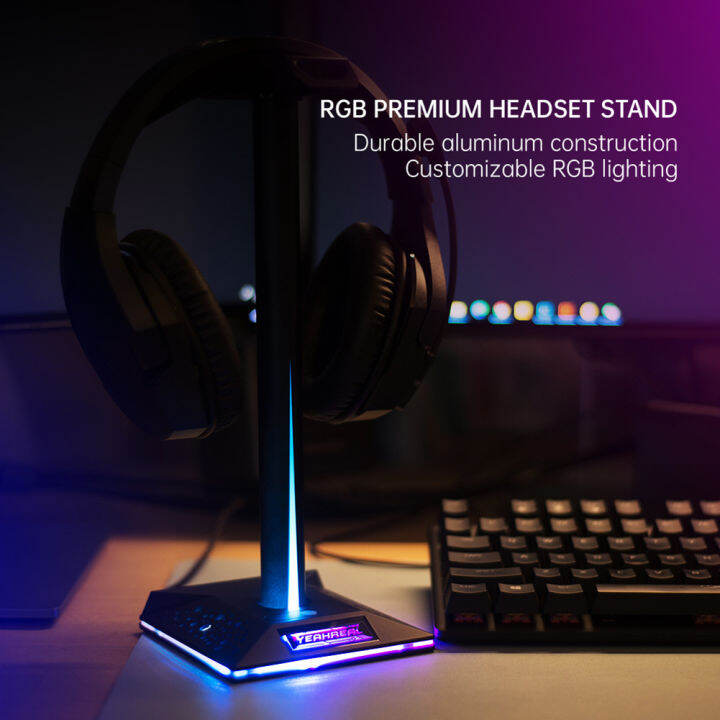 RGB Headphones Desktop Stand Gaming Headset Holder with 3.5mm 2 USB