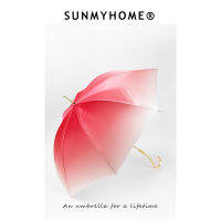 Sunmyhome®ร่มด้ามยาวสองชั้นย้อมสีพีชสีชมพูร่มหรูหราเบาๆกันรังสียูวีกันแดดสำหรับผู้หญิงร่มใช้ได้สองแบบกันฝนและแดด