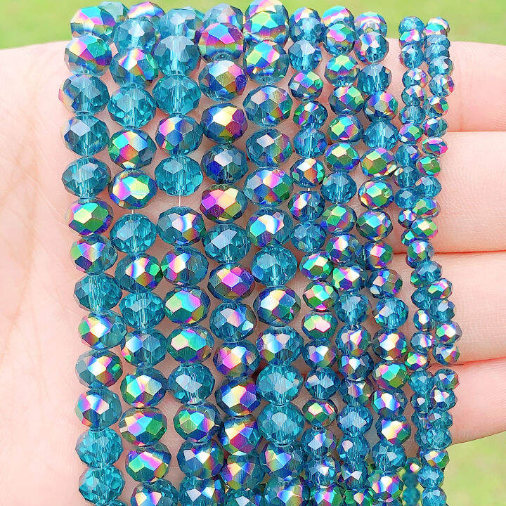 1 set of lake blue crystal beads plated half multicolored faceted glass  beads loose beads spacer beads for diy bracelet necklace ladies jewelry  accessories