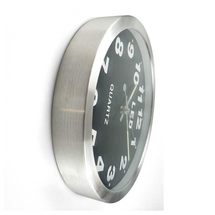 นาฬิกาแขวนผนัง-อลูมิเนียม-ไฟ-led-เครื่องเดินเรียบไร้เสียงรบกวนขณะเวลานอน-ขอบอลูมิเนียม-ทนทาน-สวย-รุ่น801