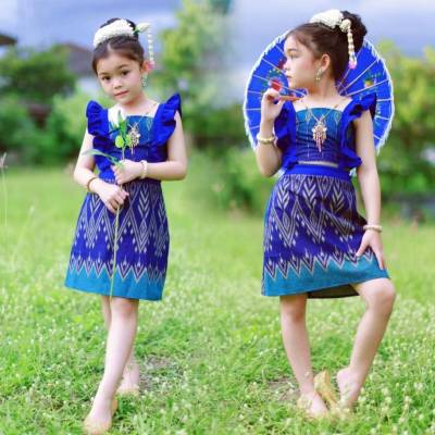 si ชุดไทยเด็กผู้หญิง ชุดผ้าไทยเด็ก เดรสผ้าไทย