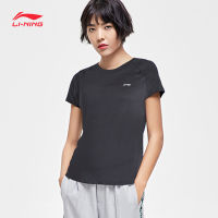 LI-NING เสื้อกีฬาผู้หญิงเสื้อยืดผ้ายืดรัดรูปแห้งเร็วใส่แล้วดูผอมเพรียวชุดฝึกซ้อมสำหรับวิ่งออกกำลังกายชุดโยคะ