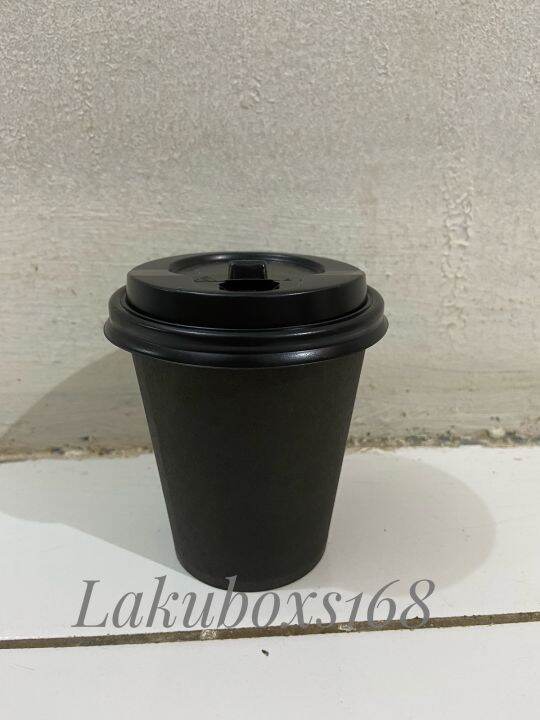 papercup hitam 8 oz + tutup hitam / gelas kertas (isi 50pcs) / gelas ...