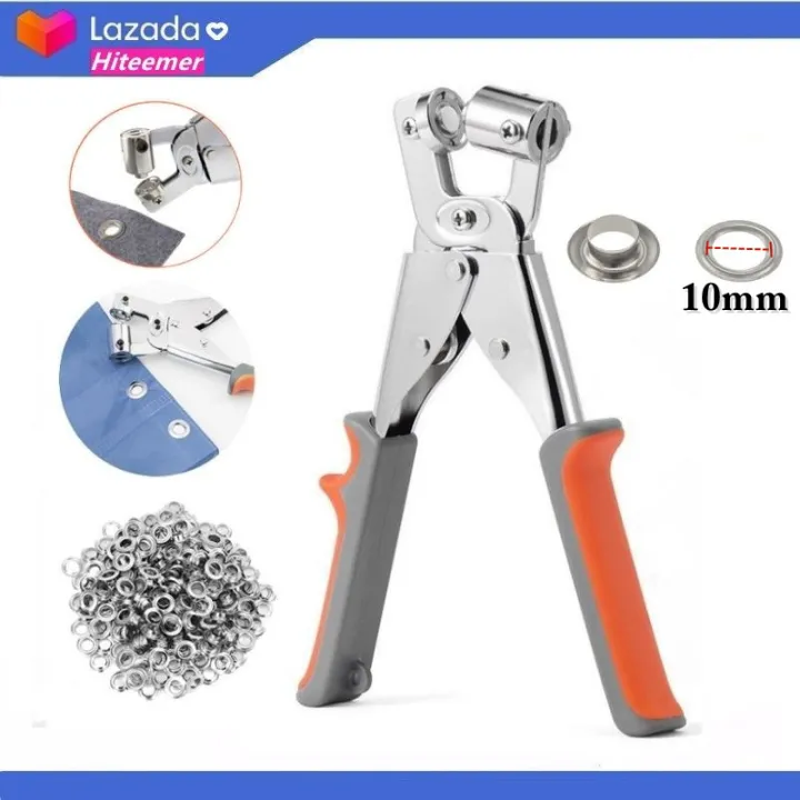 10Mm Grommet Pliers Handheld Hole Punch Grommet Machine Hand Press Tool With 300 Silver Grommets