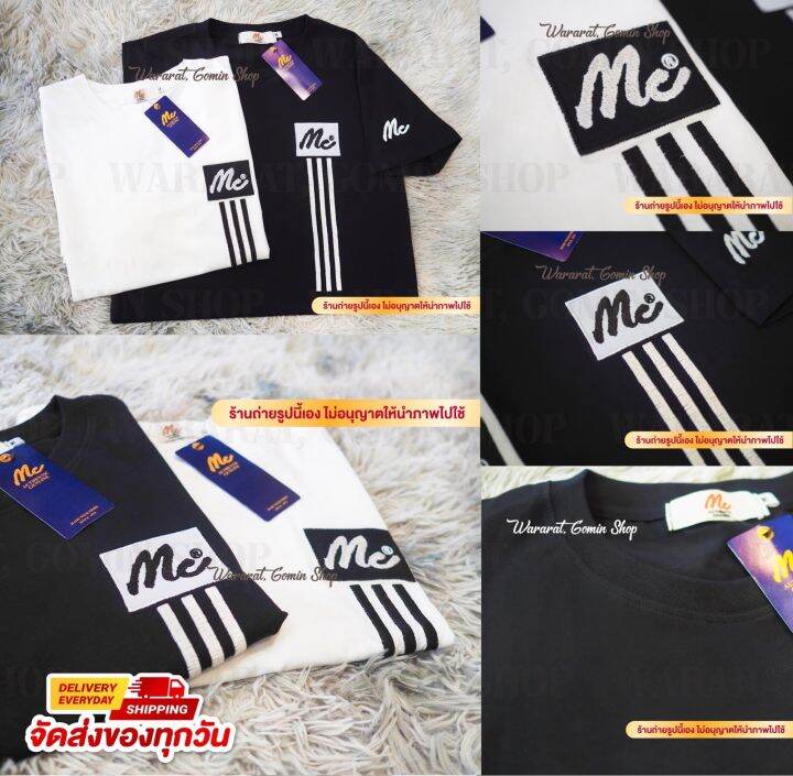 เสื้อยืดปักm-c-แบบขีดงานป้ายห้อยเสื้อยืดแขนสั้น-ผ้าคอตตอน-ใส่ได้ทั้งผู้ชายและหญิง-ถ่ายจากสินค้าจริง