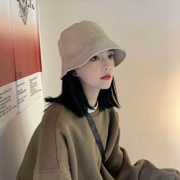 หมวกบักเก็ตแฟชั่นสไตล์เกาหลีทรงเอชายหญิงใส่ได้