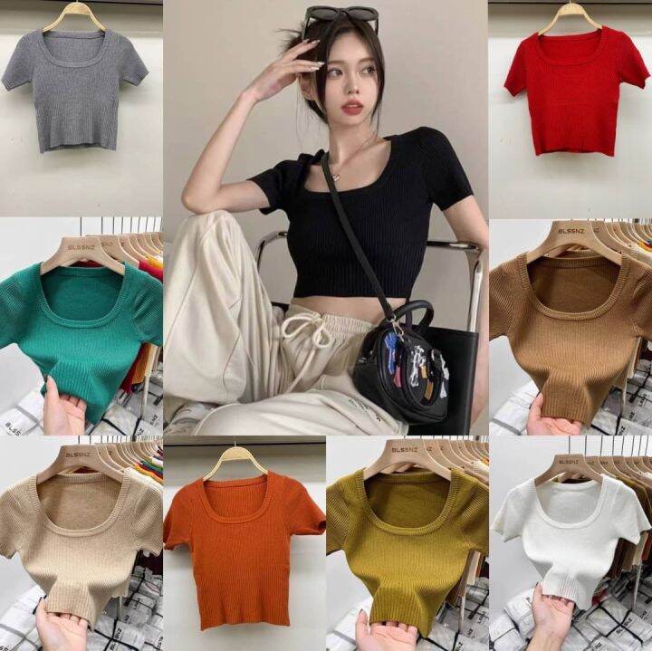 พร้อมส่ง-เสื้อครอปไหมพรม-เข้ารูปตามสัดส่วน-ให้ทรงสวย-ใส่น่ารักมาก-ง่ายต่อการจับคู่