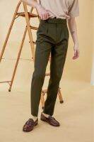 Anē signature pants, Dark Olive กางเกงขายาวผู้ชายเอวสูง กระบอกเล็ก สีดาร์กโอลีฟ Ane.wear (พรี-30/32)