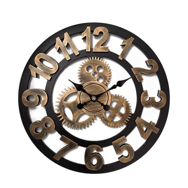 พร้อมส่ง-นาฬิกาเกียร์วินเทจ-ห้องนั่งเล่นสไตล์อเมริกันนาฬิกาแขวน-นาฬิกาสร้างสรรค์ที่กำหนดเอง-บ้านนาฬิกาไม้-3d