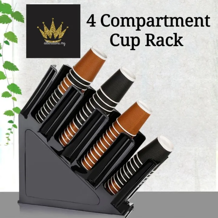 4 Compartments Plastic Cup Holder Rack Counter Coffee Cup Lid Holder