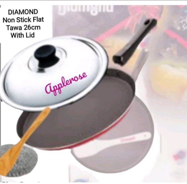 Diamond flat nonstick dosa tawa 4mm thickness with stainless steel lid