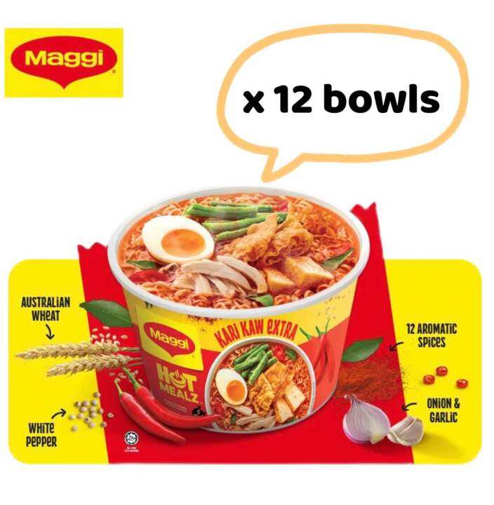 【12bowls/CARTON】 *CARTON PRICE* Maggi Hot Mealz Kari Kaw Extra / Curry ...