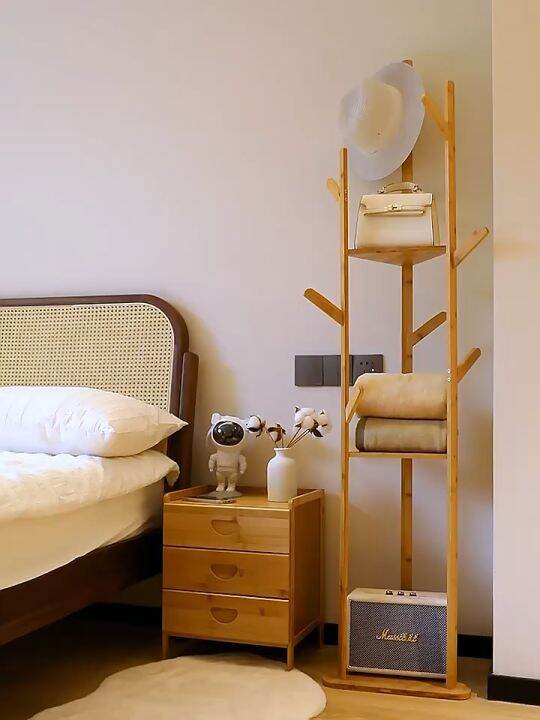 Bamboo Coat Rack Stand 165CM 3Layers Storage Wood/Brown Bedroom Bag