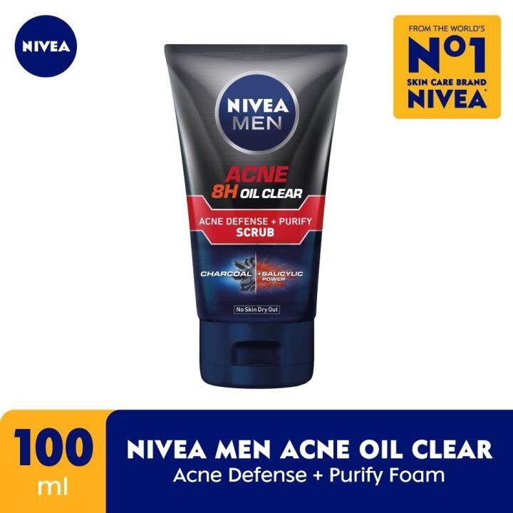 Nivea Men Acne 8H Oil Clear Acne Clear Defense + Purify Scrub 100ml