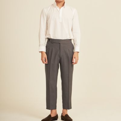 HARBER.BKK - Kene Slack pants in Gray color (UNISEX PANTS)กางเกงสแล็คขายาว มีดีเทลขอบยื่น สีเทา