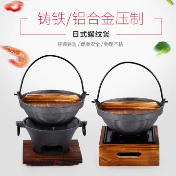 Sukiyaki Iron Pot with Wooden Lid Japanese Design Shabu Hot Pot Hanging  Stove Restaurant Cooking Set