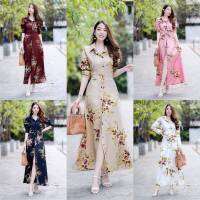 Maxi dress ปกเชิ้ตลายกุหลาบ