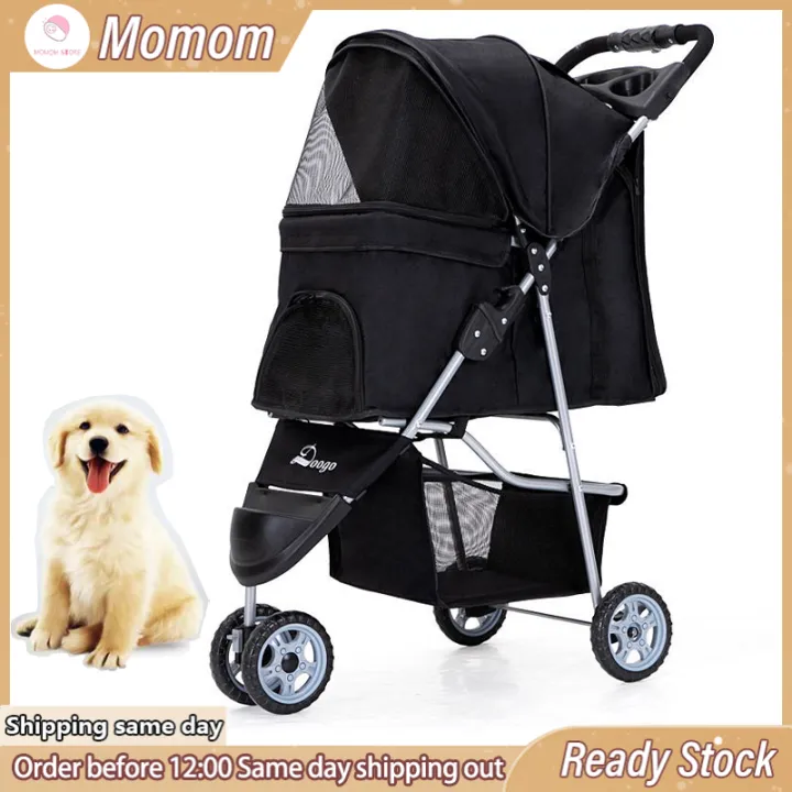 Universal wheel Pet Dog Cat Stroller Black 3 Wheels Heavy Duty Foldable