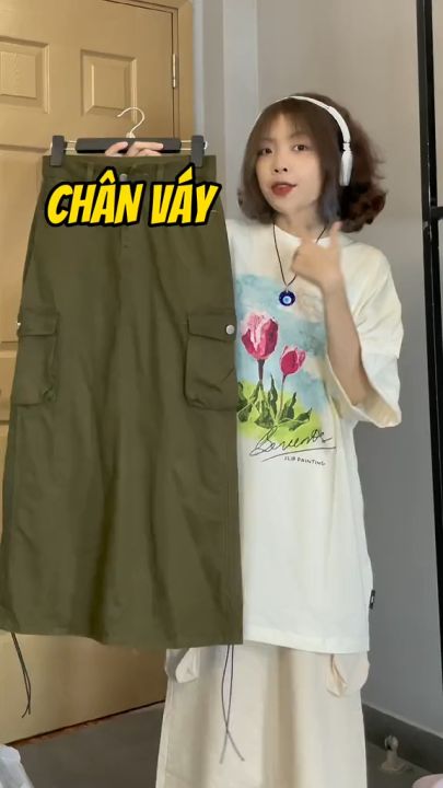 Set Áo Tay Cánh Dơi Phối Chân Váy Dây Rút Điệu Đà