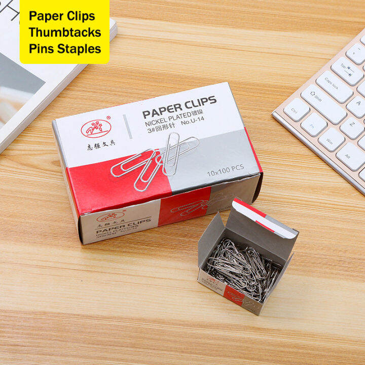1 Box Paper Clips Thumbtacks Pins Staples School & Office Stationery