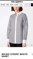 เสื้อเชิ้ต Karl Lagerfeld : MICRO STRIPE WHITE SHIRT ทรงoversized นิดๆ สวยหรู  ลายปักที่เเขน