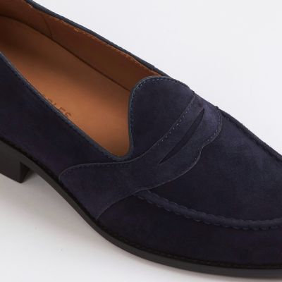 MARS PEOPLES - FULL STRAP PENNY LOAFERS หนังกลับสี Navy blue