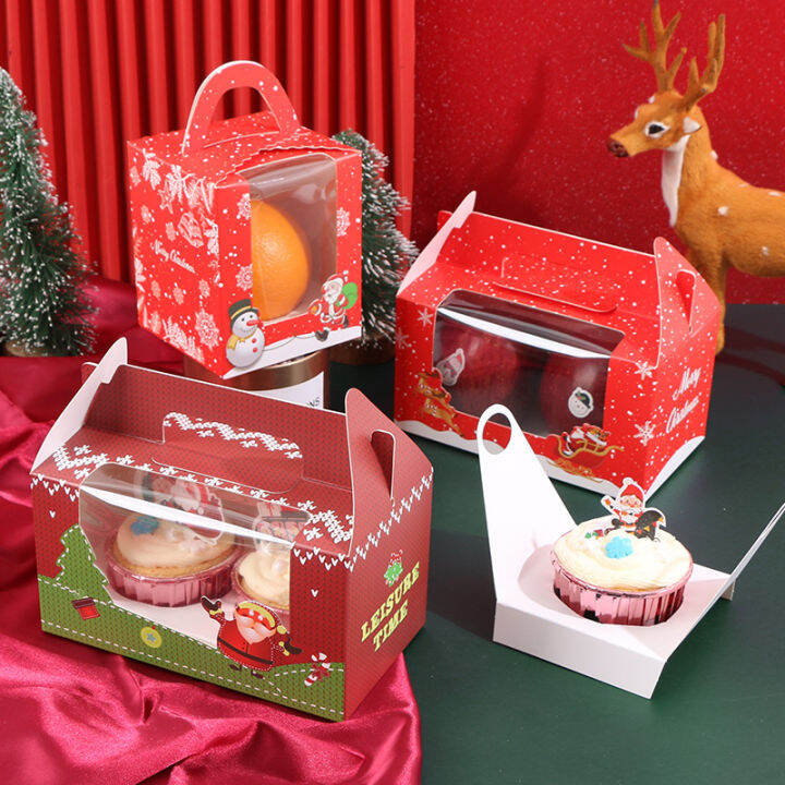 Christmas Paper Cup Cake Packing Box 1/2 Tablets Satchel Muffin Cup Box