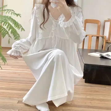 Lady Girl Princess Nightdress Nightgown Sleepwear Lace Ruffle Loose Cotton  Dress