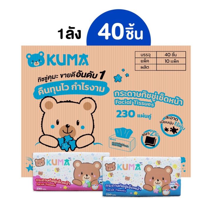 kuma-กระดาษทิชชู่เช็ดหน้าคุมะ-รุ่น230แผ่น-1ลัง-facial-tissue