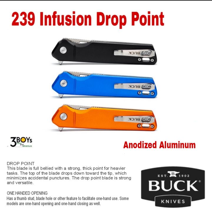 มีด-buck-รุ่น-239-infusion-drop-point-รุ่นใหม่-เหล็ก-7cr17mov-ด้ามจับ-aluminum-ทนทาน-มีรูร้อยเชือก-คลิปเหน็บสแตนเลส