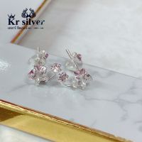 Kr silver | ต่างหูเงินแท้ เพชร cz รูปดอกไม้