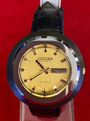 Citizen 21 JEWELS Automatic ตัวเรือนโลหะรมดำขอบคาไบรท์ นาฬิกาผู้ชาย นาฬิกามือสองของแท้