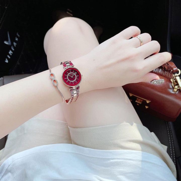 นาฬิกาข้อมือผู้หญิง-anne-klein-womens-swarovski-crystal-accented-rose-gold-tone-and-burgundy-watch-and-bracelet-set-ak3286byst-size-28-mm