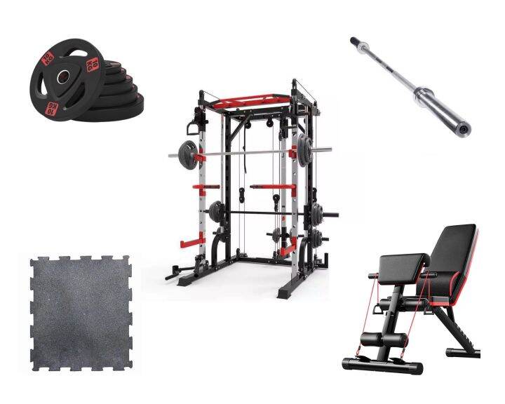 Smith Home Gym Set (Smith Machine, Mats, Bench, Bar and Plates) Lazada PH