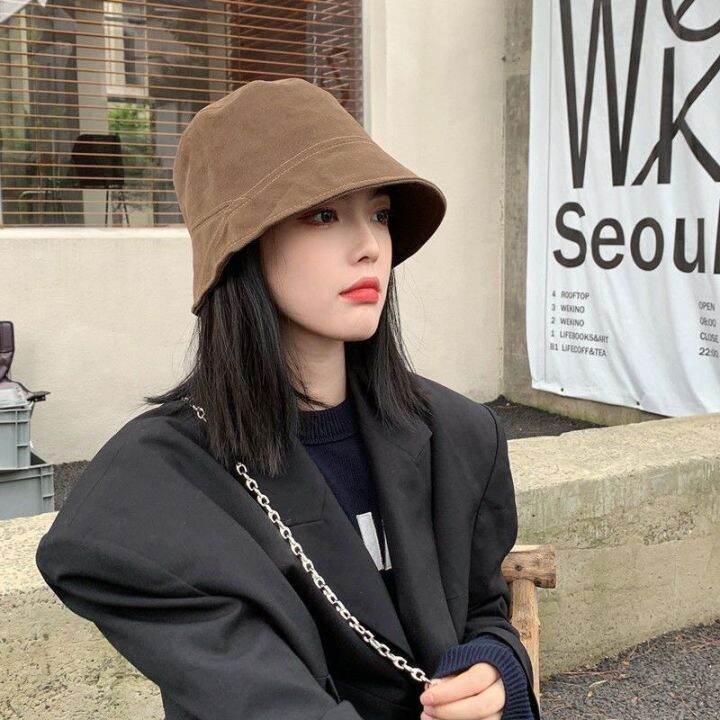 หมวกบักเก็ตแฟชั่นสไตล์เกาหลีทรงเอชายหญิงใส่ได้
