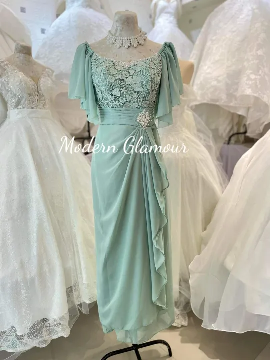 SAGE GREEN Dia Belle Sleeve Design for Mother of the Bride, Ninang Gown