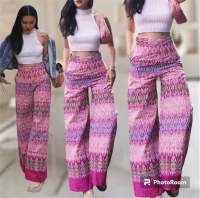 กางเกงลายไทยสีชมพู กางเกงขายาว กางเกงใส่ทำงาน กางเกงขากระบอกผู้หญิง