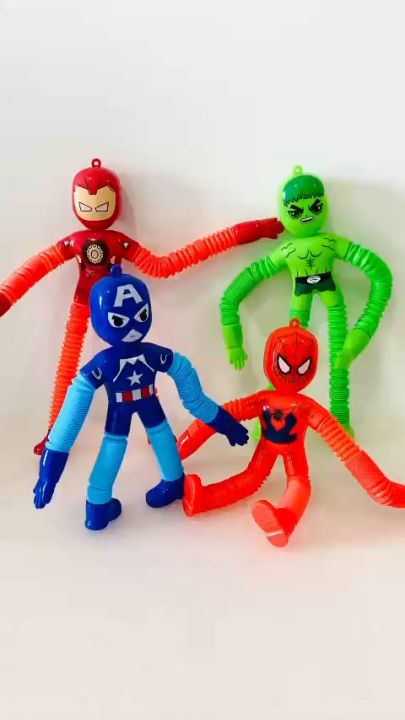 CÓ ĐÈN] Đồ chơi trẻ em siêu anh hùng marvel ống lò xo kéo dãn, giảm căng  thẳng hulk, spider man, iron man, captain american 