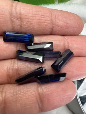 สีของแท้ สีไพลิน สี น้ำเงินของเทียม BLUE SAPPHIRE BRILLIANT CORUNDUM BAGUETTE 12x6 mm มม (2 เม็ด) 2 pieces