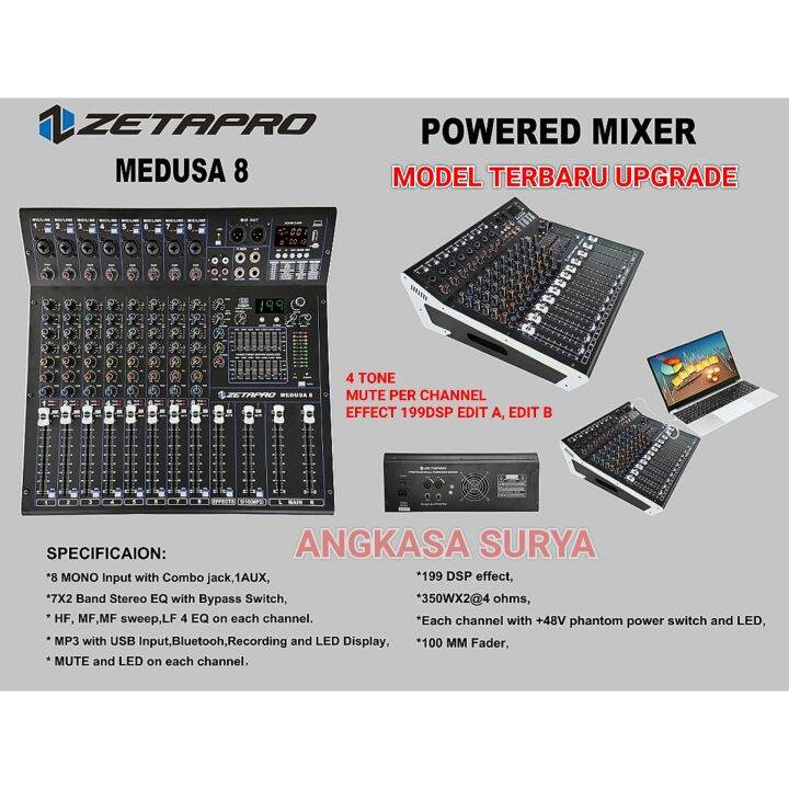 Mixer Power Zetapro Medusa 8 8 Channel Usb Bluetooth 4 Tone , Equalizer