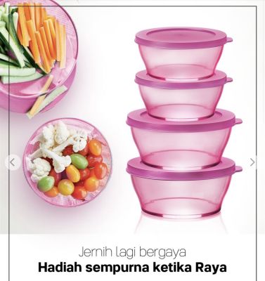 Tupperware Clear Bowl Gift Set ชุดถ้วยทัพเพอร์แวร์ (ชุดละ 4ใบ) แบบกลมใส สวยงาม ฝาปิดแน่นสนิท สามารถแช่เย็นได้