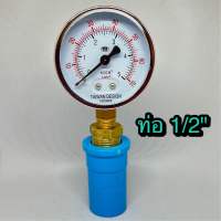 Pressure gauge 5 kg/cm2 สำหรับต่อกับท่อประปาขนาด 1/2" รวมข้อต่อตรง พร้อมใช้งาน เกจวัดแรงดัน 5 kg/cm2  สำหรับปั๊มน้ำและเครื่องกรองน้ำ