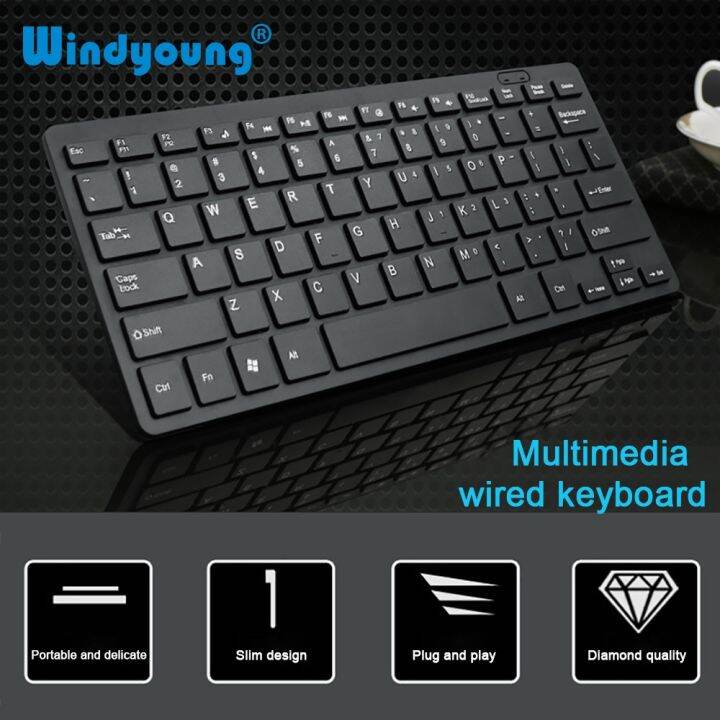 Ultra-Thin Wired Keyboard USB 2.0 Mini Multimedia 78 Keys PC Laptop ...