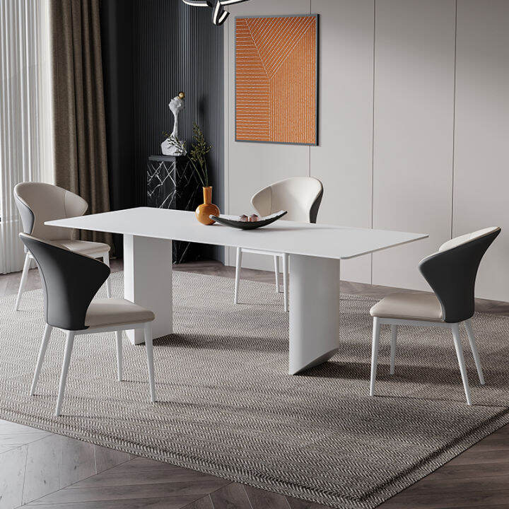 Minimalist Modern Pure White Stone Plate Dining Table Accessible Luxury