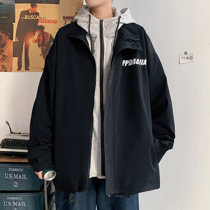 Áo Jacket Giả Hai Chiếc Thường Ngày Liền Mũ Trào Lưu In Hoa Chữ Cái Cho