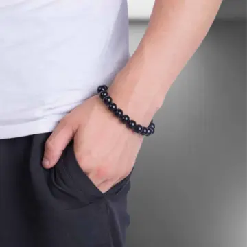 Buy Black Pearl Mens Beaded Bracelet, Handmade Mens Bracelet, Bracelet for  Men, June Birthstone Bracelet, Good Birthday Gift for Him Online in India -  Etsy