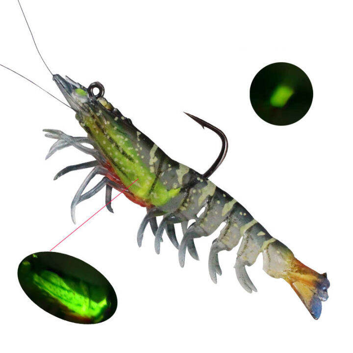 Lead Head Jigs Soft Shrimp Fishing Bait Luminous Artificial Silicone
